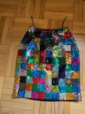 Multicolor Sequin Pencil Skirt - Sparkling Checkered Midi